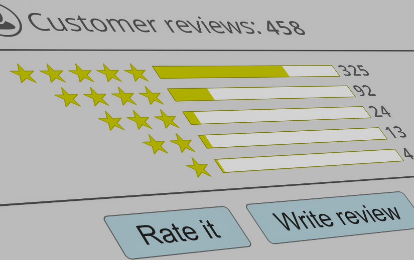 The customer reviews dashboard displays star ratings and feedback distribution to quantify customer experience.